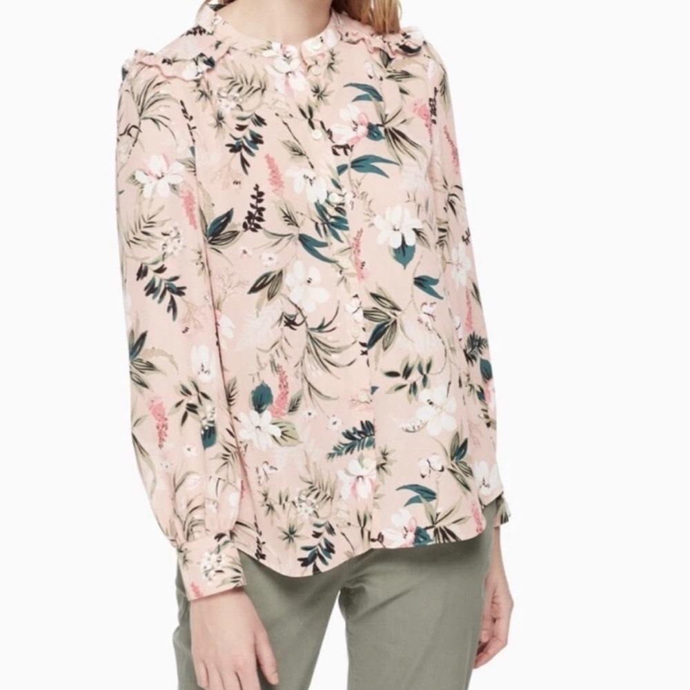 Kate Spade New York Swamped Botanical floral blouse longsleeve pink Small S
